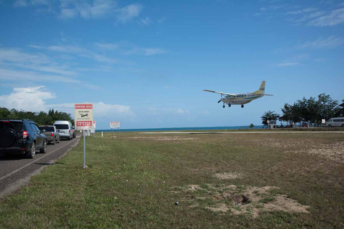 Placencia Airport, Belize Placencia Belize Airport with traffic stopped