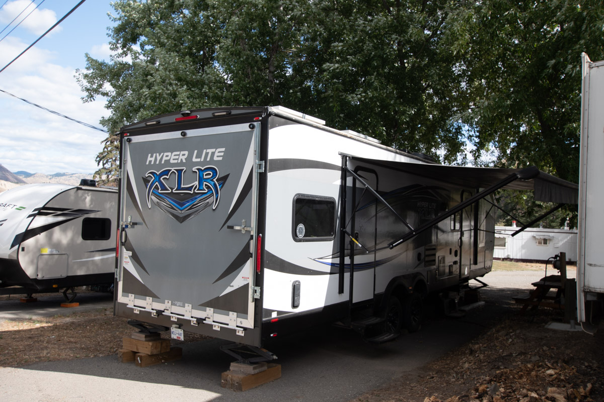 A Toy Hauler trailer in an RV Park